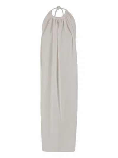 Sportmax Sleeveless Long Viscose Dress With Gathered Neckline And Open Back In White