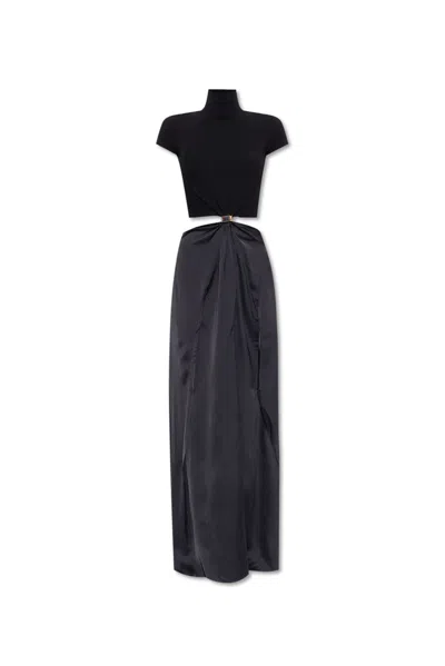 Sportmax Ares Viscose Satin Cutout Long Dress In Black