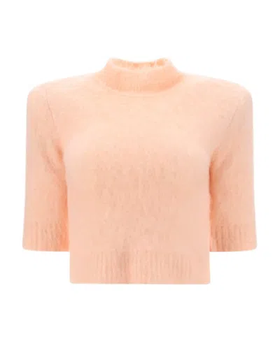 Sportmax High-neck Cropped Knit Top In Pink