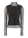 Sportmax Sheer Fishnet Long-sleeve Fitted Top With High Neck In Black