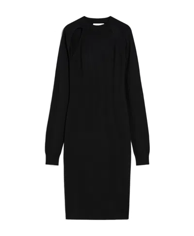 Sportmax High-necked Long-sleeved Wool Dress In Black