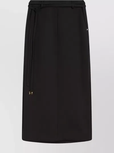 Sportmax High Waist Belted Skirt With Back Slit In Black