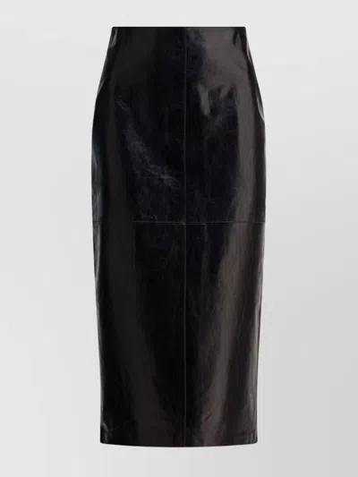 SPORTMAX HIGH WAIST LEATHER MIDI SKIRT WITH SLIT