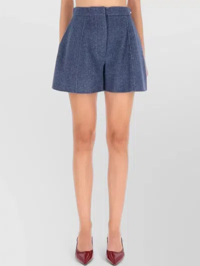 Sportmax High Waist Pleated Shorts Braiesi Pockets In Blue