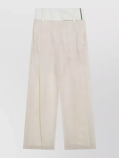Sportmax High Waist Pleated Wide Leg Tailored Trousers In Neutral