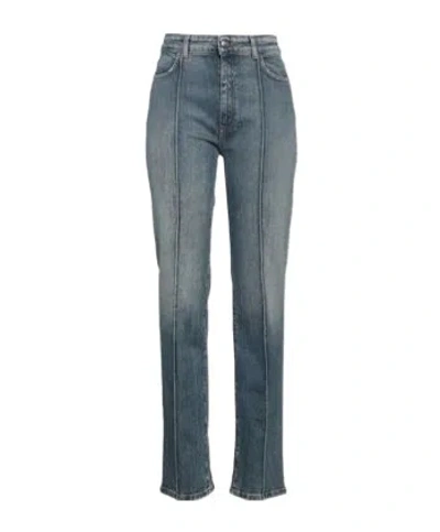 Sportmax High Waist Vertical Seam Straight-leg Washed Denim Jeans In Blue