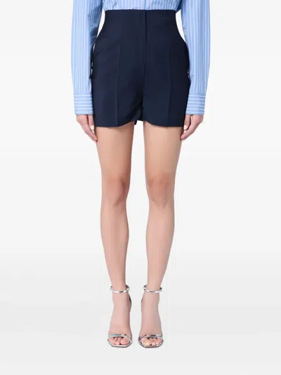 Sportmax High-waisted Pleat Shorts In Blue
