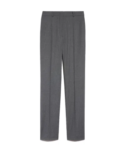 Sportmax High-waisted Slim-cut Virgin Wool Trousers In Gray