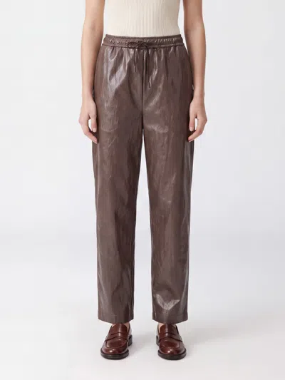 Sportmax High-waisted Straight-leg Silk Trousers With Drawstring In Brown