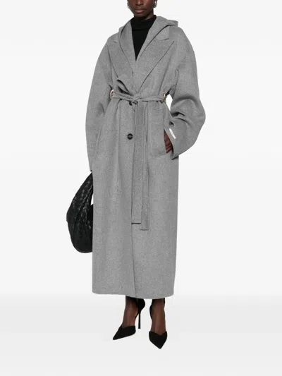 Sportmax Hooded Belted Coat In Gray