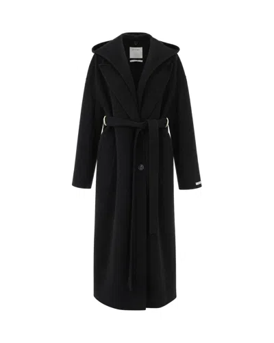 Sportmax Hooded Belted Wrap Coat In Black