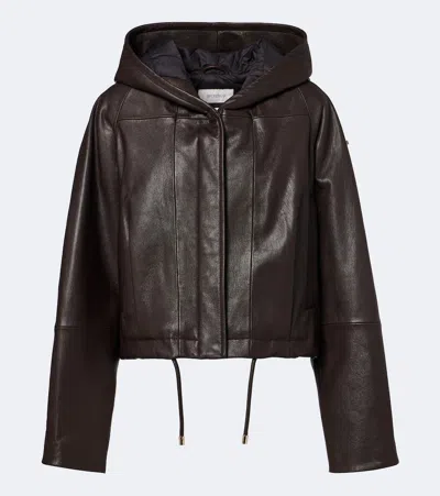 Sportmax Hooded Leather Jacket In Brown