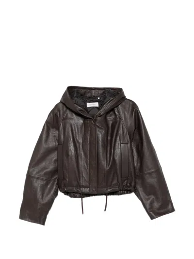 Sportmax Hooded Leather Jacket In Brown
