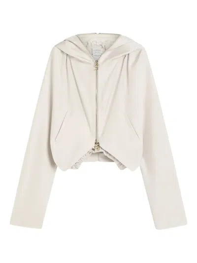 Sportmax Silk Kimono Jacket With Hood And Pockets In Neutral
