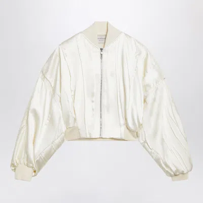 Sportmax Ivory Pleated Satin Bomber Jacket In Neutral