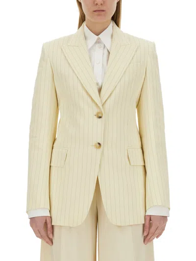 Sportmax Cream White Aversa Single-breasted Striped Blazer In Ramie Woman In Ivory