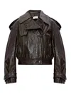 Sportmax Short Trench Coat With Patent Effect And Bomber Inspired Details In Brown