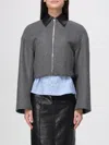 Sportmax Cropped Virgin Wool Jacket With Contrast Collar In Gray