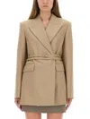 Sportmax Longline Fitted Jacket Belted Waist In Brown