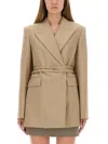 Sportmax Longline Fitted Jacket Belted Waist In Brown