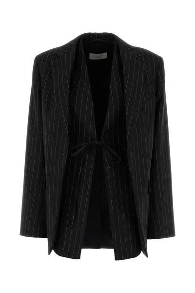 Sportmax Spxdivina Tailored Blazer In Pinstriped Gabardine In Black