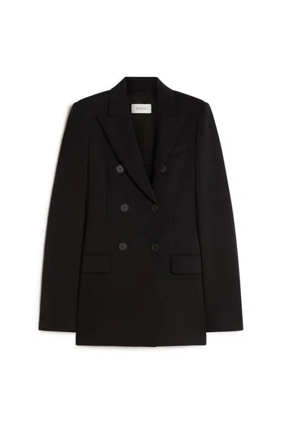 Sportmax Sculpted Wool Double-breasted Blazer In Black