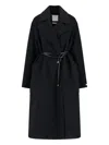 Sportmax Waist Belted Long Coat With Notched Lapels In Black