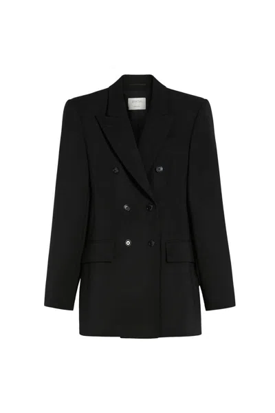 Sportmax Double-breasted Wool Blazer In Black