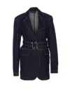 Sportmax Waist Belted Longline Jacket With Notched Lapels In Blue
