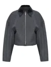 Sportmax Cropped Virgin Wool Jacket With Contrast Collar In Gray