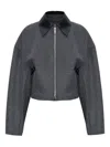 Sportmax Cropped Virgin Wool Jacket With Contrast Collar In Gray
