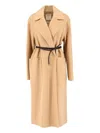 Sportmax Long Length Belted Coat With Notched Lapels In Neutral