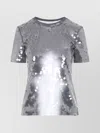 Sportmax Fitted Grey T-shirt With Hexagonal Sequin Detailing