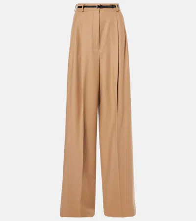 Sportmax Kiens12 Wool-blend Wide-leg Pants In Brown