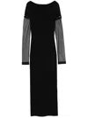 Sportmax Sleeve Button Detail Off-shoulder Ribbed Sheer Dress In Black