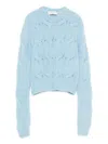 Sportmax Textured Cable Knit Cropped Crewneck Sweater In Blue