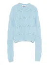Sportmax Textured Cable Knit Cropped Crewneck Sweater In Blue