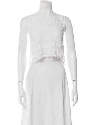 Pre-owned Sportmax Lace Pattern Crew Neck Top In White