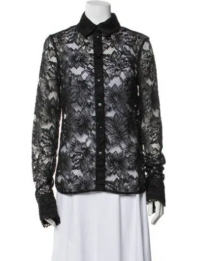 Pre-owned Sportmax Lace Pattern Long Sleeve Button-up Top W/ Tags In Black