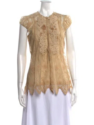Pre-owned Sportmax Lace Pattern Short Sleeve Blouse In Neutral