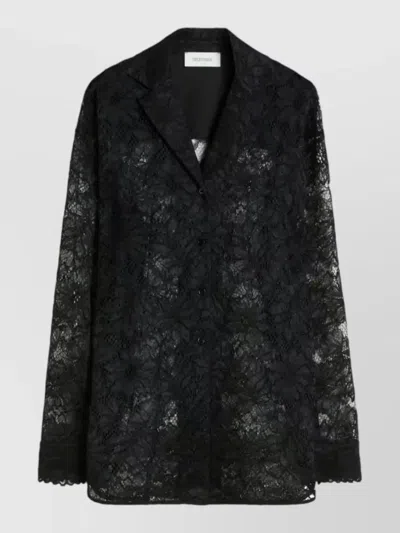 Sportmax Lace Shirt Button Down Collar Sheer In Black