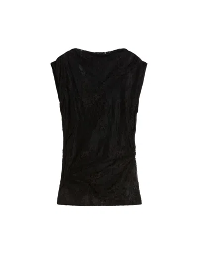 Sportmax Lace Sleeveless Top With Draped Relaxed Fit And Racerback Technical Tank In Nero