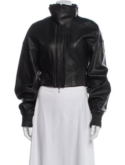 Pre-owned Sportmax Lamb Leather Bomber Jacket In Black