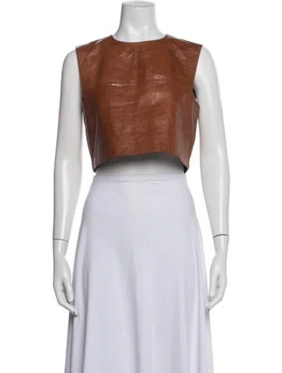 Pre-owned Sportmax Lamb Leather Crew Neck Crop Top In Blue