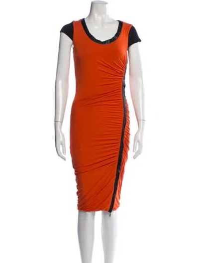 Pre-owned Sportmax Lamb Leather Knee-length Dress In Black/orange