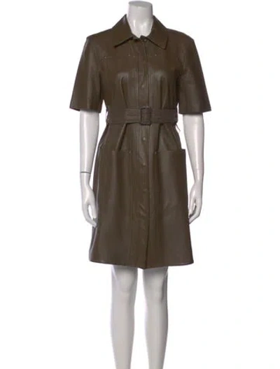 Pre-owned Sportmax Lamb Leather Knee-length Dress In Brown