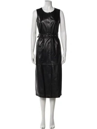 Pre-owned Sportmax Lamb Leather Midi Length Dress In Black
