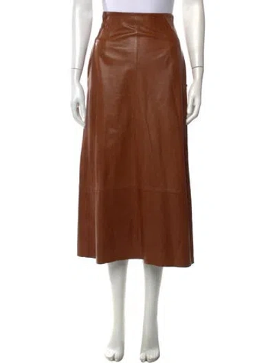 Pre-owned Sportmax Lamb Leather Midi Length Skirt In Brown