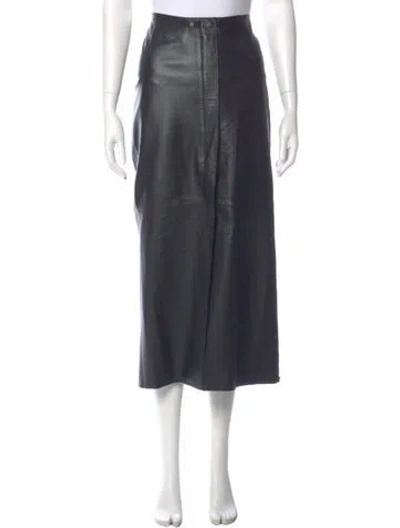 Pre-owned Sportmax Lamb Leather Midi Length Skirt In Gray