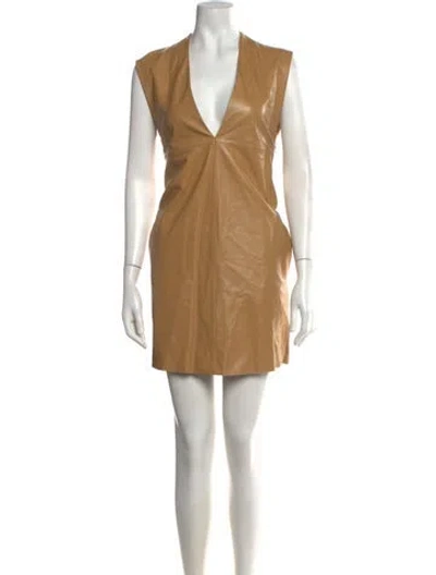 Pre-owned Sportmax Lamb Leather Mini Dress In Brown